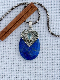 Pingente Em Prata 925 Com Lápis Lazúli e Topázio Azul (39/11P860219) - comprar online