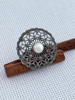 ANEL EM PRATA 925 COM PÉROLA e Marcassita (1/20A1990439) na internet