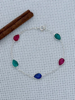 Pulseira Em Prata 925 com Mix De Pedras - Esmeralda, Rubi e Safira (70/40U540119) na internet