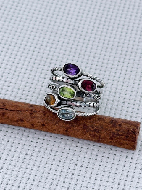 Anel Em Prata 925 Com Água Marinha, âmbar, ametista, Granada e Peridoto. (53/27A1890419) - comprar online