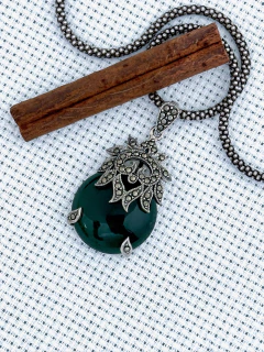 PINGENTE EM PRATA 925 COM ÁGATA VERDE E MARCASSITA (50/03P26302589)