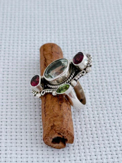 Anel Em Prata 925 Com Ametista Verde, Granada e Peridoto (94/08A20680499) - loja online