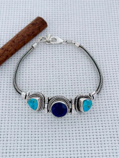 Pulseira em Prata 925 com Lápis Lazúli e Turquesa (53/11U3490769) na internet