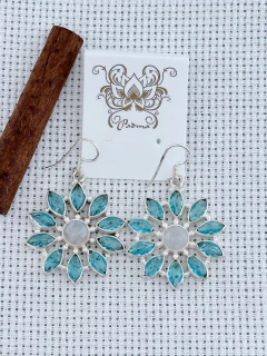 BRINCO EM PRATA 925 COM Água Marinha e PEDRA DA LUA (35/17B2550569) na internet