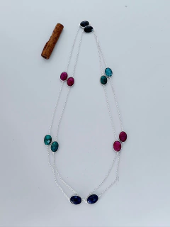 Colar Em Prata 925 com Mix De Pedras - Esmeralda, Rubi e Safira (90/40U3560789) na internet