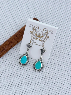 BRINCO EM PRATA 925 COM TURQUESA e Marcassita (1/28B490109)