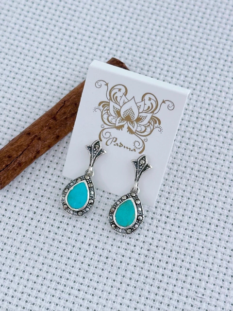 BRINCO EM PRATA 925 COM TURQUESA e Marcassita (1/28B490109)