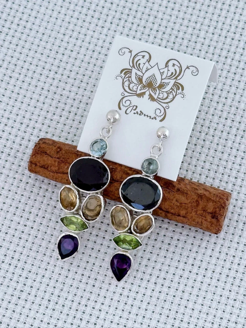 Brinco Em Prata 925 Com Água Marinha, Ametista, Citrino, Granada, e Peridoto (35/27B2310509) - comprar online