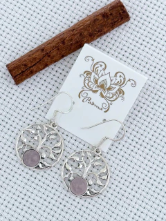 BRINCO EM PRATA 925 COM QUARTZO ROSA (35/21B700159)