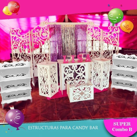 COMBO DE MESAS Candy bar completo kit B 11 piezas EN FIBROFACIL