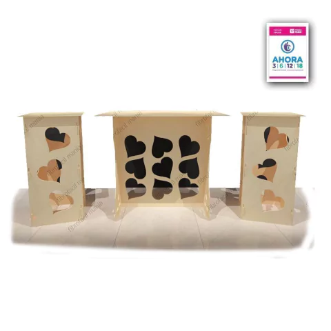 kit de mesas para candy bar en fibrofacil diseño Corazón