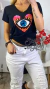 Remera algodón peinado premium, aplique corazon ojo lentejuelas - comprar online