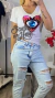 Remera algodón peinado premium, aplique corazon ojo lentejuelas - santas no hay