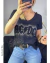Remera en algodón peinado premium, aplique strass ac/dc xtalle - santas no hay