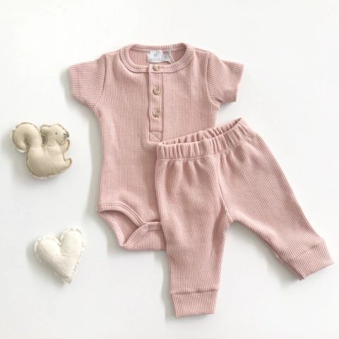 Conjunto Wafle de Body + Pantalón rosa - comprar online