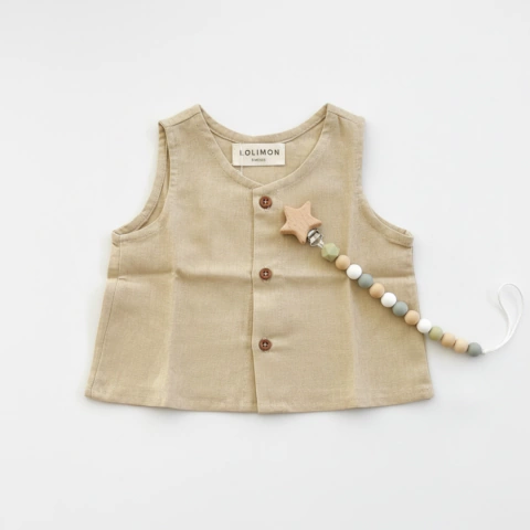 Blusa lino con botones Almendra - comprar online