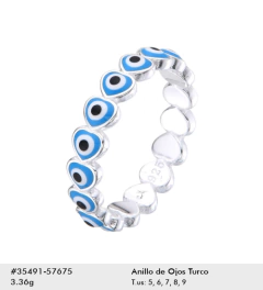 Anillo de Ojos Turcos en Forma de Corazones medidas 7 8 y 9