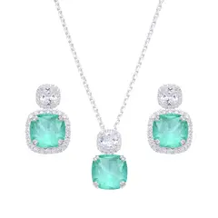CONJUNTO CUADRADO CON CUBIC DE PLATA 925