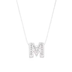 GARGANTILLA DE PLATA 925 LETRA ¨M¨ CON CUBIC