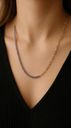 CHOKER DORADO CON PIEDRAS EN PLATA - Siglo XXI