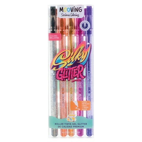 Lapiceras de gel con Glitter x5 Mooving