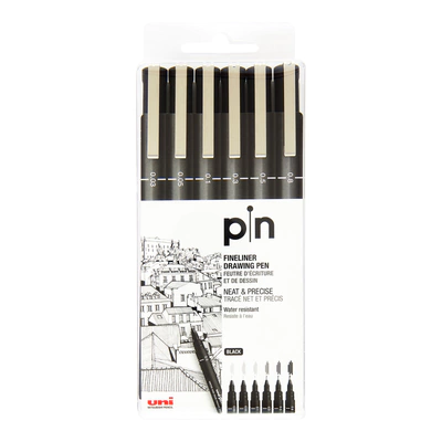 Uniball Uni Pin Fineliner Drawing Pen set Negro x6