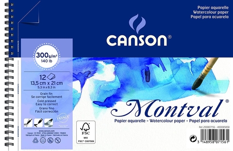 Block Canson acuarela Montval 13,5x21cm 300g 12h