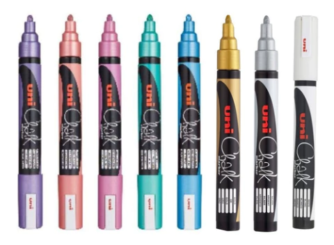 Marcadores Uni Chalk 5M pack x8 metalizados