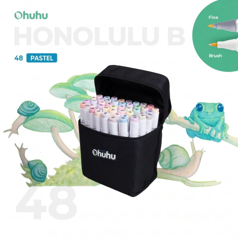 PREVENTA: Marcadores Ohuhu Punta Pincel y Fina - Honolulu B Colores Pasteles x48
