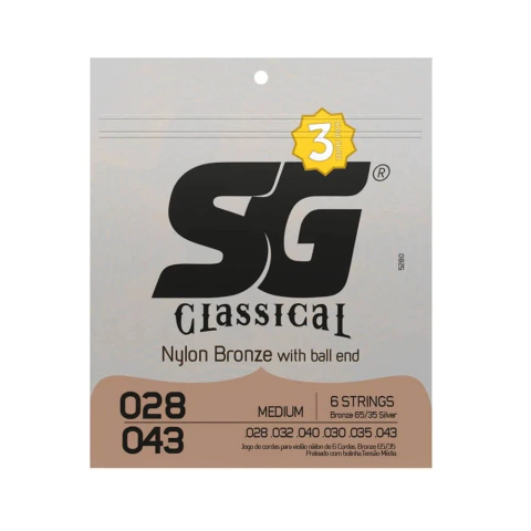 Kit 3 Encordoamentos Violão SG 5280 Nylon .028-.043 Tensão Média