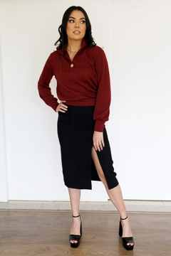 30090 BLUSA MALHA CROCHE VINHO