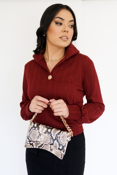30090 BLUSA MALHA CROCHE VINHO - comprar online