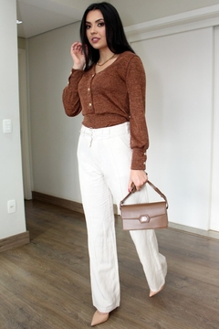 30130-BLUSA MALHA TRICOT ESTAMPADINHO COM BOTÕES DOURADOS