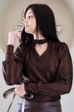 30157-BLUSA MALHA TRICOT CANELADA COBRE