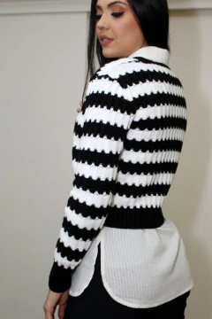 30178-CASACO TRICOT LISTRADO EM PRETO E BRANCO - comprar online