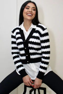 30178-CASACO TRICOT LISTRADO EM PRETO E BRANCO na internet