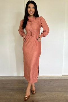 Imagem do 30190-VESTIDO LONGO MALHA SUEDE PLISSADA NOSTALGIA