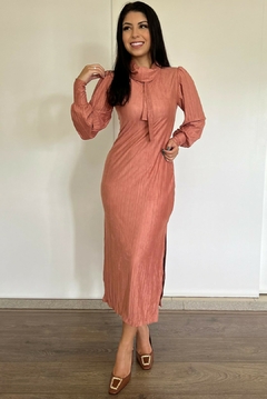 30190-VESTIDO LONGO MALHA SUEDE PLISSADA NOSTALGIA - loja online