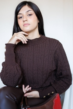 30192-BLUSA TRICOT TRABALHADO MARROM - comprar online