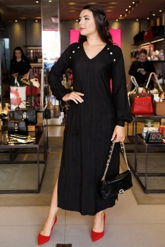 30234-VESTIDO LONGO MALHA SUEDE PLISSADA PRETA na internet