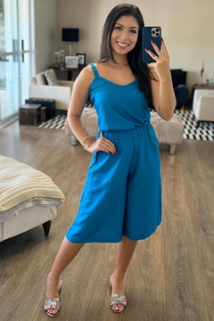 30296-CONJUNTO BERMUDA E BLUSA VISCO DOBBY AZUL PAVÃO na internet