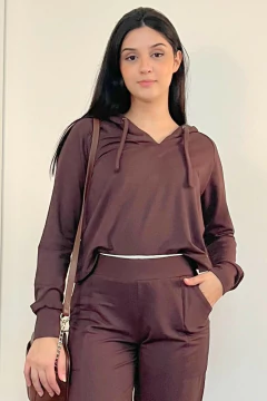 30781-CONJUNTO CALÇA E BLUSA MOLETINHO MARROM - loja online