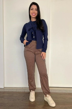 30924-CONJUNTO CASACO E BLUSA MALHA TRICOT AZUL MARINHO na internet