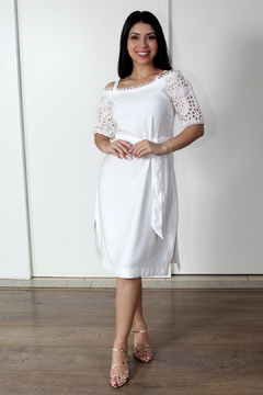 31093-VESTIDO SENSORIALE COM MANGAS EM VOIL BORDADO MAHARA OFF WHITE - comprar online