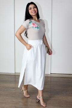 31219- SAIA MIDI SENSORIALE LARGE TWILL OFF WHITE - comprar online