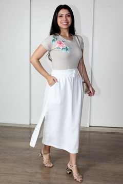31219- SAIA MIDI SENSORIALE LARGE TWILL OFF WHITE