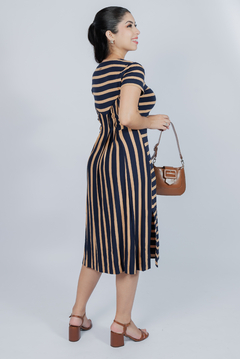 31412-VESTIDO MIDI MALHA MÔNACO LISTRADA AZUL MARINHO na internet
