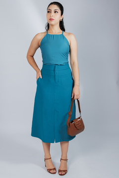 31413-SAIA MIDI SENSORIALE LARGE TWILL VERDE IMPERIAL