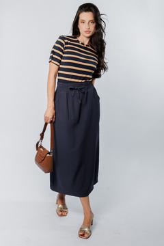 31450-SAIA MIDI SENSORIALE LARGE TWILL AZUL MARINHO - Loja Clara Assis