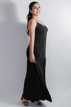 31453-VESTIDO LONGO VISCOSE RIVIERA PRETO BOLA - Loja Clara Assis
